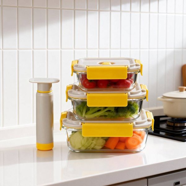 Genicook 7pc Vacuum Storage Container Set with Manual pump Green
