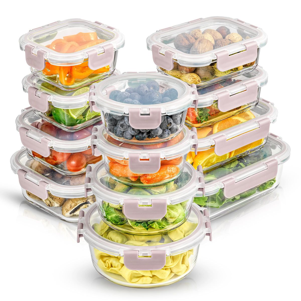 12 Glass Storage Containers (Blushy Pink)