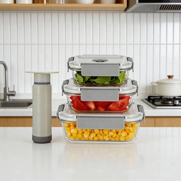 Genicook 7pc Vacuum Storage Container Set with Manual pump Green