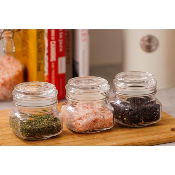 Kilner Square Push Top Storage Jars, Set of 3, 8.5 ounce