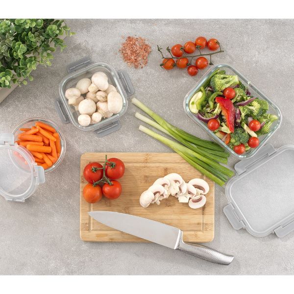 JoyJolt 24 Piece Fluted Glass Food Storage Containers with Leakproof Lids Set - Black