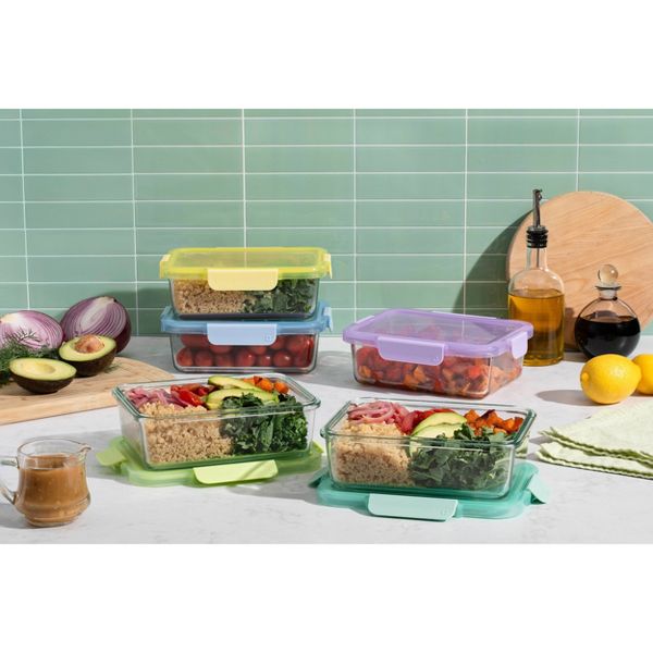 Ello Color Lock 10pc (set of 5) Glass Meal Prep Food Storage Containers Set Multicolor Brights: Glass, Oven & Microwave Safe, Dishwasher Safe,