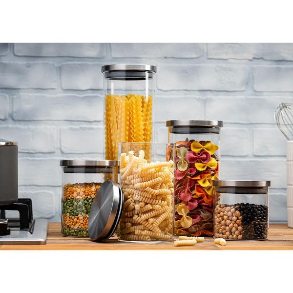 Le'raze Set of 5 Glass Kitchen Canisters with Airtight Stainless-Steel Lid