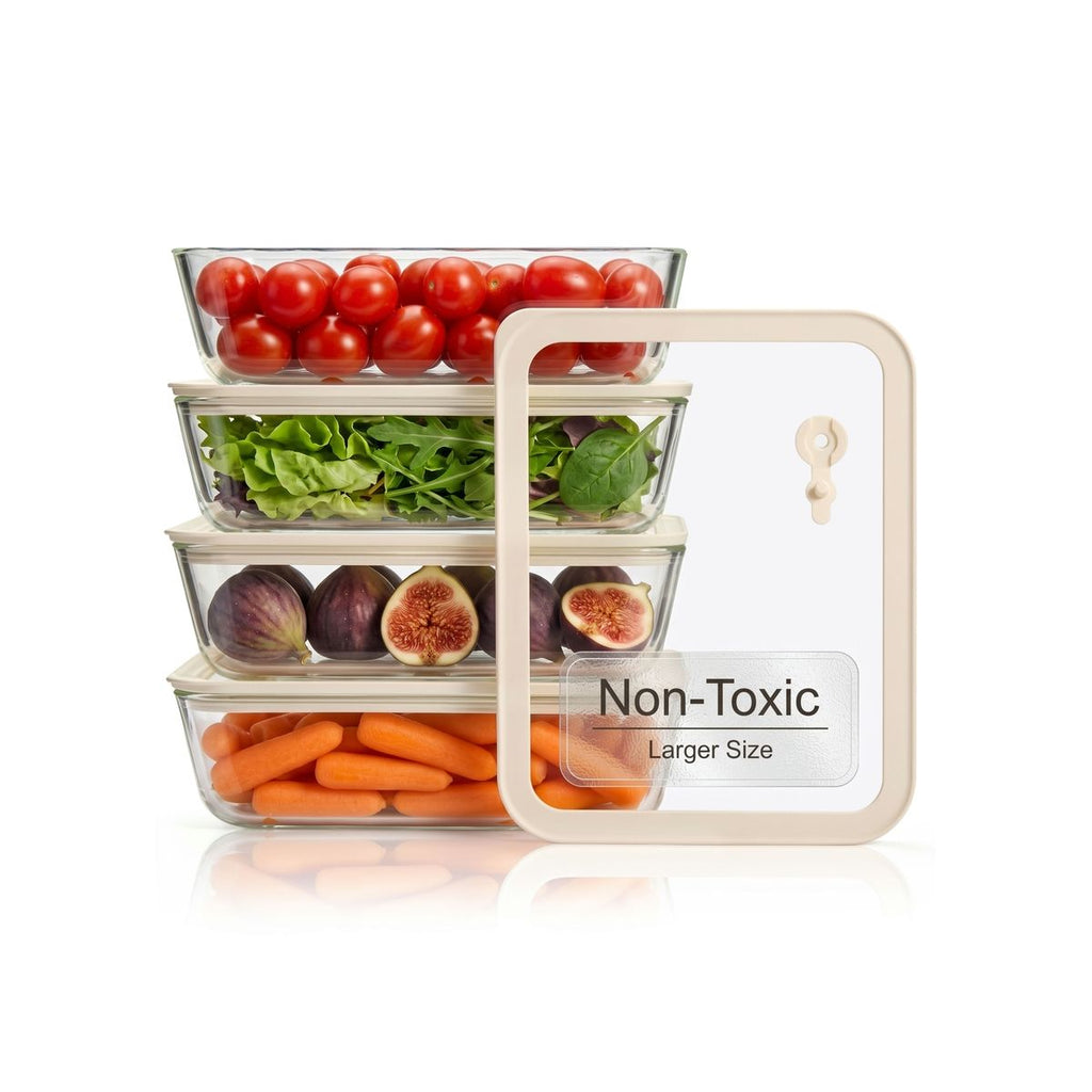 Vase & Vessel Glass Storage Containers, Rectangular, Set of 4, 48 oz