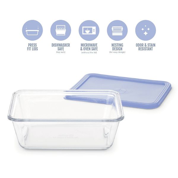 Ello Everyday Glass 11c Open Stock Food Storage Container Plastic Lid, Oven and Dishwasher Safe Periwinkle