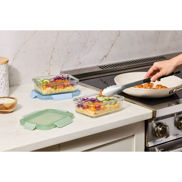 Ello 2pk 3.4c Color Lock rectangle Glass Food Storage Container Set