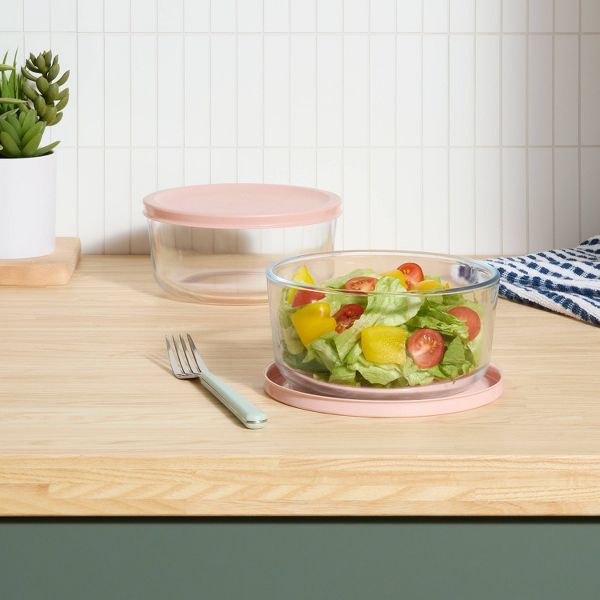 4pc (set of 2) 4c Round Glass Food Storage Container Set Blue - Room Essentials™