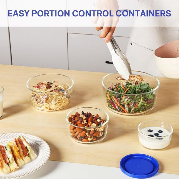 Vtopmart 4 Pack Glass Food Storage Containers Bowls with Lids, for Meal Prep and Leftovers Keeper, Lunch, Microwave, Dishwasher & Freezer Safe