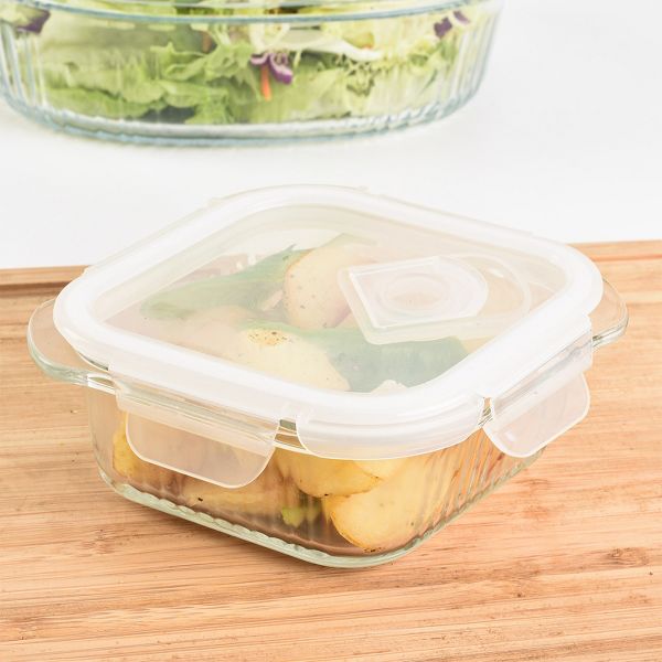 SharpChef 2PK Airtight Glass Food Container with Vent Lid, Leak-Proof Silicone Seal, Microwave and Dishwasher Safe, 1050 ml / 35 oz / 4.4 cup