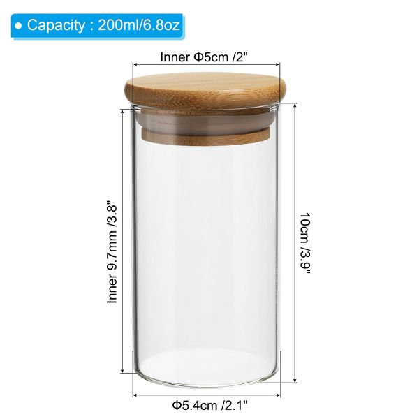 Unique Bargains Kitchen Food Storage Glass Jar with Airtight Bamboo Lid 2 Pcs 10x5.4cm