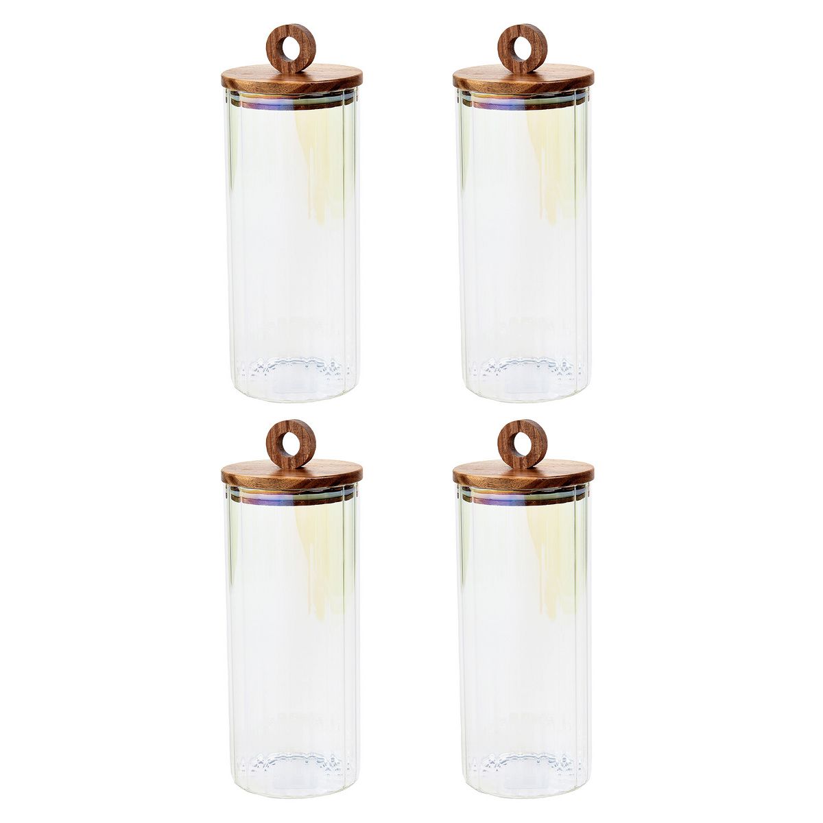 SharpChef 2PK Glass Airtight Electroplated Storage Jar with Wooden Acacia Lid, Glass Food Storage Jars, 51 oz / 1.5 L / 6 cups