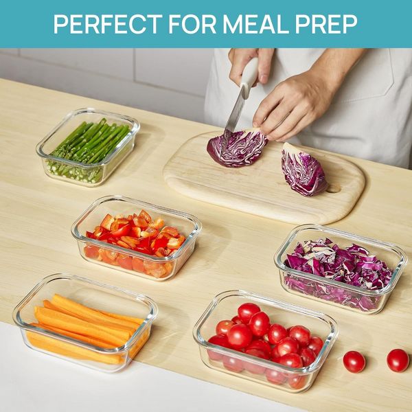 Vtopmart 5Pack 22oz Glass Meal Prep Glass Storage Food Container Sets with Snap Airtight Lids for Microwave, Oven, Freezer and Dishwasher