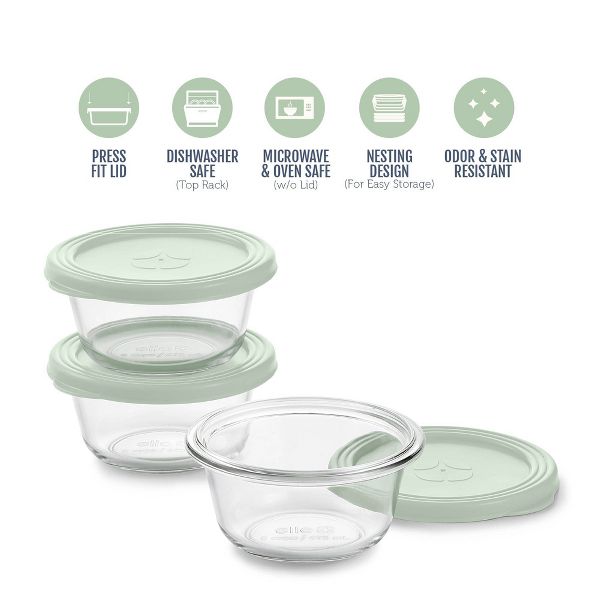 Ello Everyday 3pk 2c Round Glass Food Storage container Set Elemental Blue