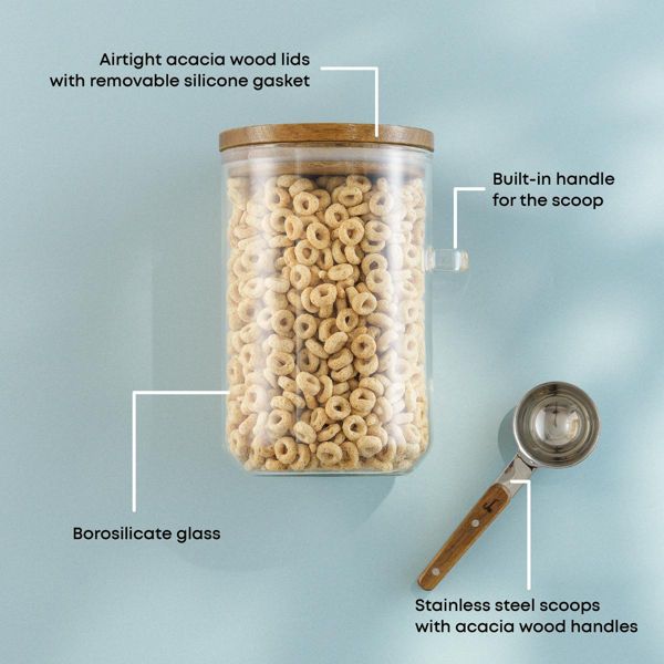 Holden 32oz Stackable Glass Storage Canister Set with Wood Lids and Scoops- Clear