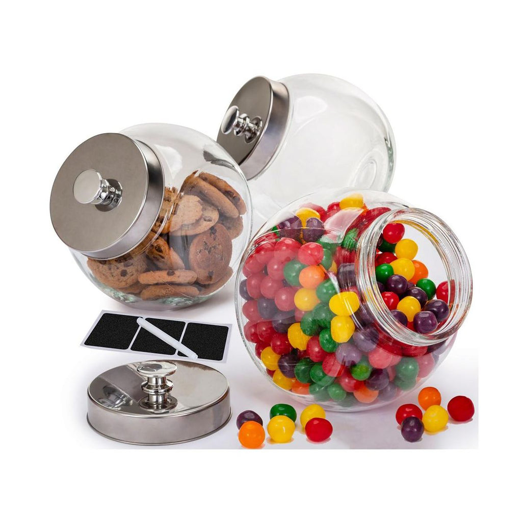 Le'raze Set of 3 Glass Cookie Jars with Airtight Lids + Marker & Labels - 75oz.