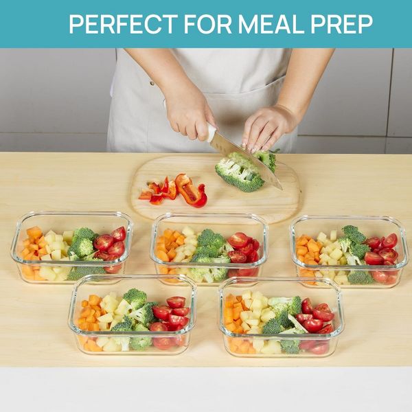 Vtopmart 5 Pack 35oz Grey Glass Food Storage Containers with Lids, Airtight Lunch Container Set, Safe for Oven, Microwave, Freezer and Dishwasher
