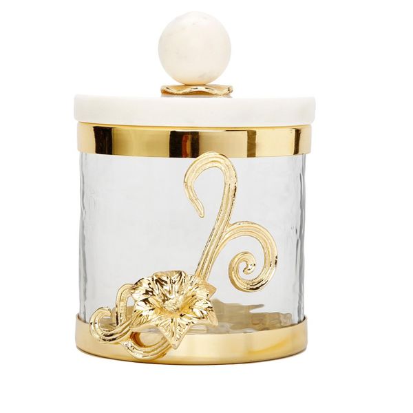 Classic Touch Glass Canister with Gold Design and Marble Lid (Large)