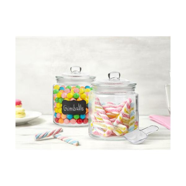 KooK Set of 2 Glass Storage Containers with Airtight Lids 1/2 Gallon Pantry & Bathroom Jars with Chalk & Labels