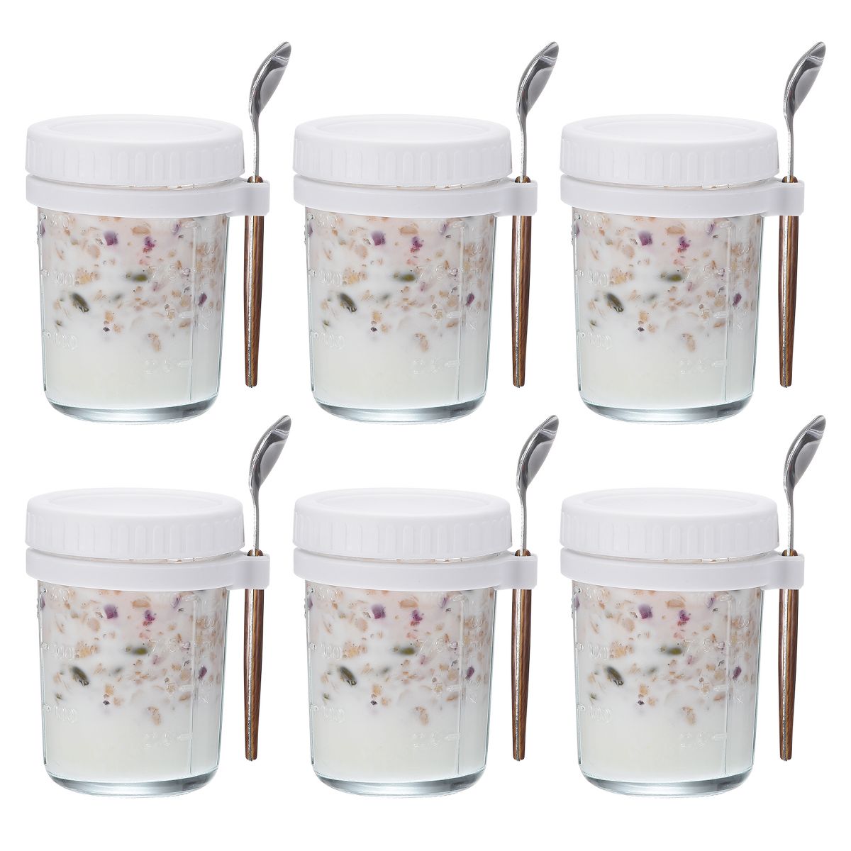 Unique Bargains Leak-Proof Durable Overnight Oats Glass Jar 6 Pcs Cyan