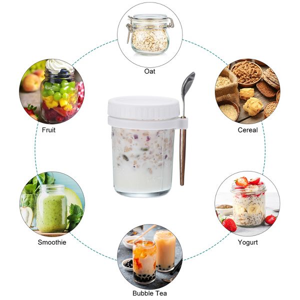 Unique Bargains Leak-Proof Durable Overnight Oats Glass Jar 6 Pcs Cyan