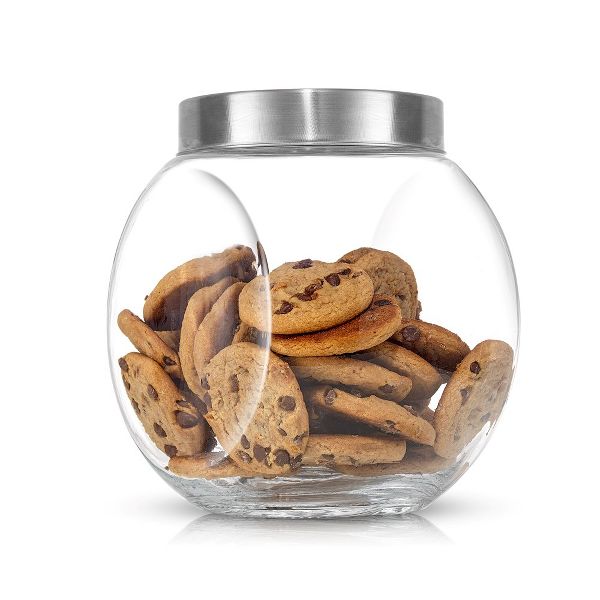JoyFul Round Glass Cookie Jar with Airtight Lids - 67 oz Candy Jar, Dog Treat Container, Laundry Detergent Container - Set of 2