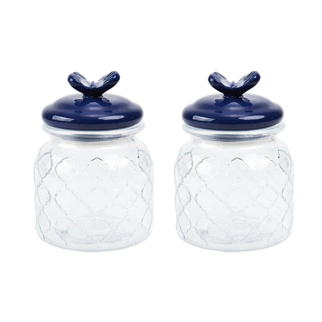 SharpChef 2PK Glass Airtight Storage Jar with Hand painted Ceramic Lid, Glass Food Storage Jars, 20 oz / 0.6 L / 3 cups