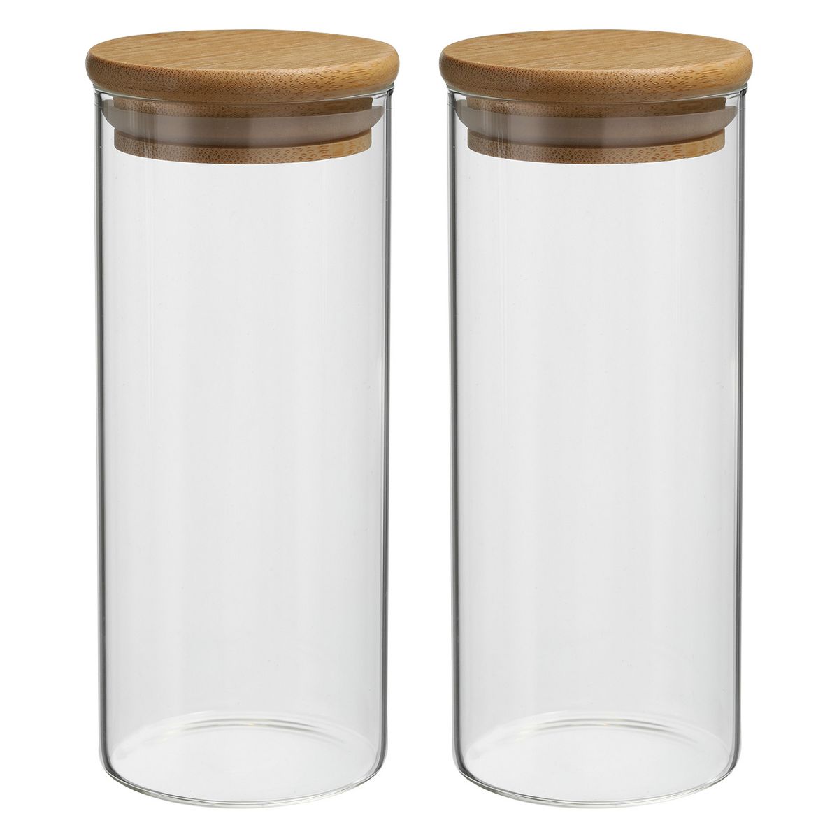 Unique Bargains Kitchen Food Storage Glass Jar with Airtight Bamboo Lid 2 Pcs 10x5.4cm