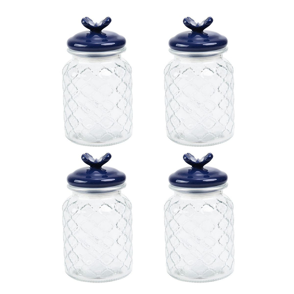 Sharp Chef 4PK Glass Airtight Storage Jar with Hand painted Ceramic Lid, Glass Food Storage Jars, 30 oz / 0.9 L / 4 cups