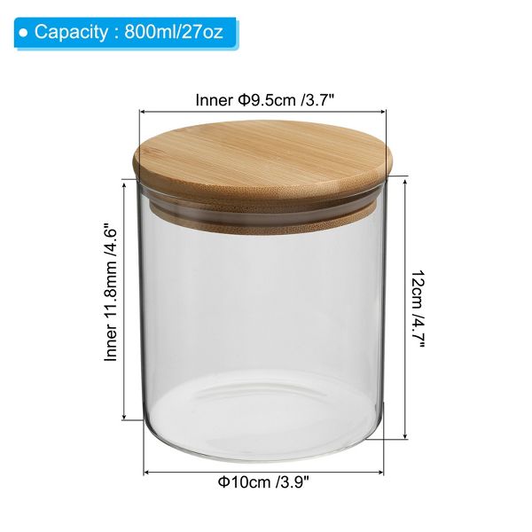 Unique Bargains Kitchen Food Storage Glass Jar with Airtight Bamboo Lid 10x10cm