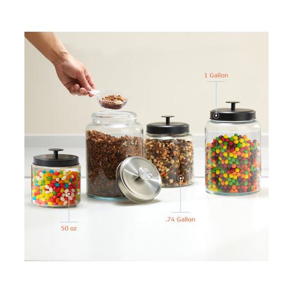 Kook Glass Kitchen & Apothecary Canisters, 1 Gallon, Set of 2, Black