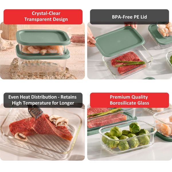 JoyTable Modular Glass Food Storage & Baking Containers – 12-Piece Set, Black Lids