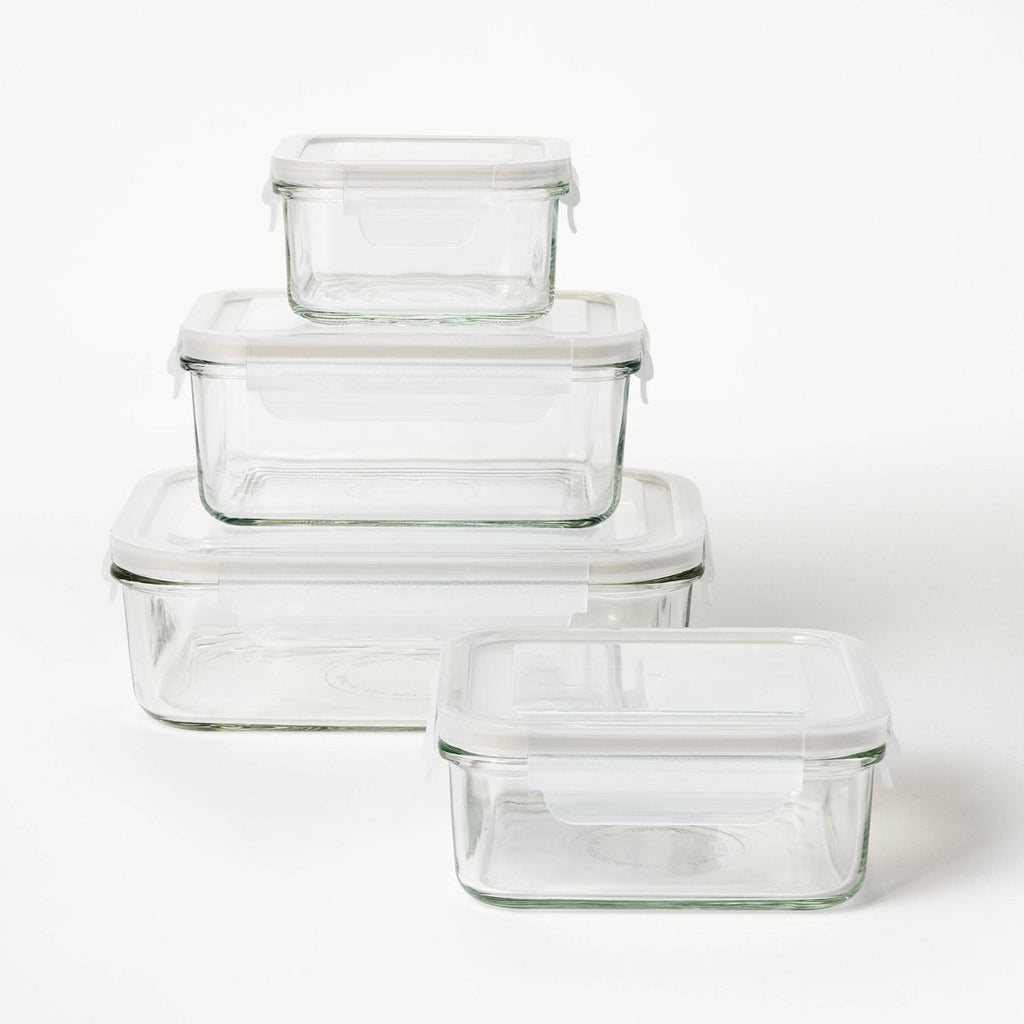 8pc (Set of 4) Glass Food Storage Container Set Clear - Figmint™: Freezer, Dishwasher & Microwave Safe