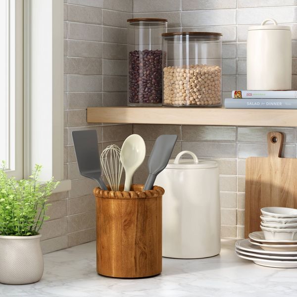 96oz Canister Dark Wood Top Medium Clear - Threshold™