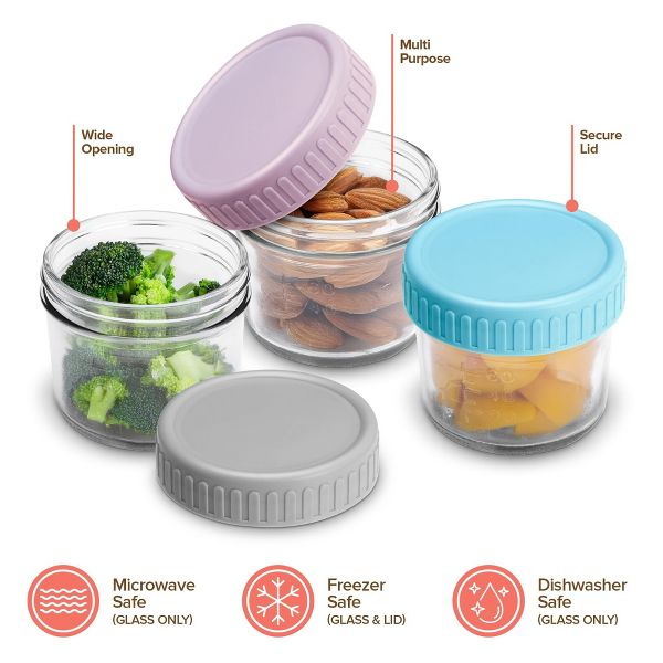 Stock Your Home Glass Portion Control Containers 96 Pack 4 oz Mini Food Storage Jars with Leakproof Lids Color Coded Meal Prep Containers