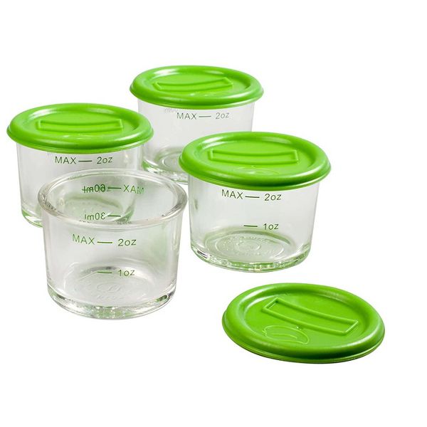 Glass Food Storage Containers (4 Pk) - 2oz Jars in Stackable Storage Tray w Tight Interlocking Base- Microwave, Freezer & Dishwasher Safe