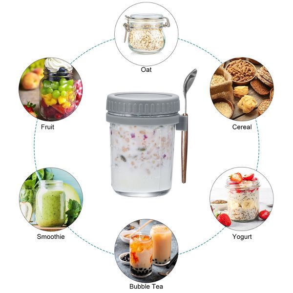 Unique Bargains Leak-Proof Durable Overnight Oats Glass Jar 6 Pcs Cyan
