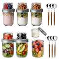 Glass Meal Prep Containers with Lids & Spoons, 6-Pack Dual-Layer 16oz + 4oz Jars Airtight Leakproof for Overnight Oats Yogurt Chia Pudding Snacks