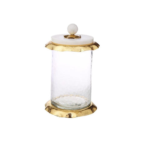 Classic Touch 10.5" Glass Canister with Marble and Gold Lid