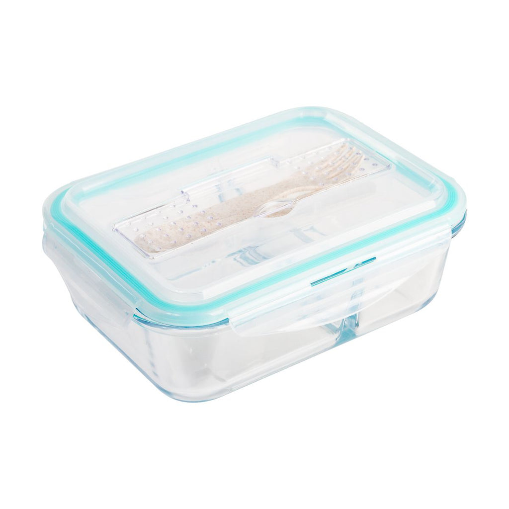 Lexi Home 2-Compartment 35 oz. Glass Meal Prep Container with Utensils