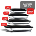 Joytable 4-Pack Baking Pans Set, Glass Food Storage Containers with Lids, Glass Baking Dishes for Oven - Black