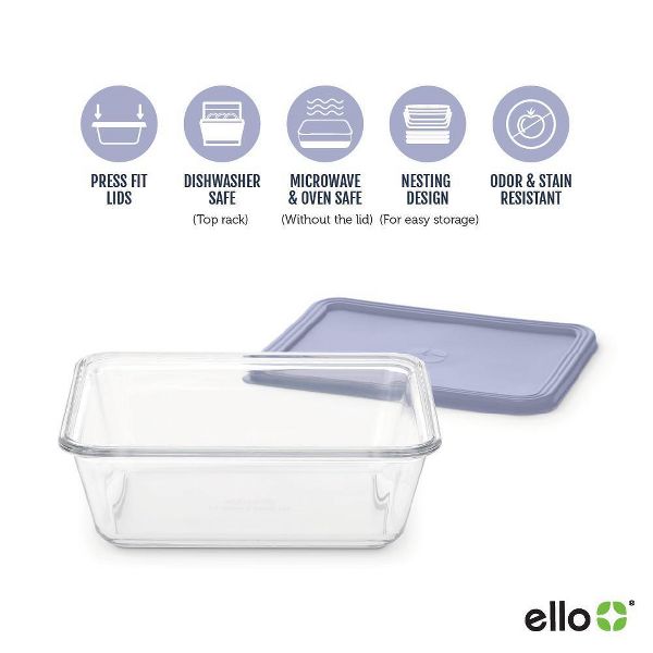 Ello Everyday 11c Rectangle Glass Food Storage container Elemental Blue