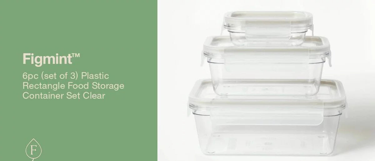 6pc (set of 3) Tritan Plastic Rectangle Food Storage Container Set Clear - Figmint™: Stackable, Dishwasher-Safe