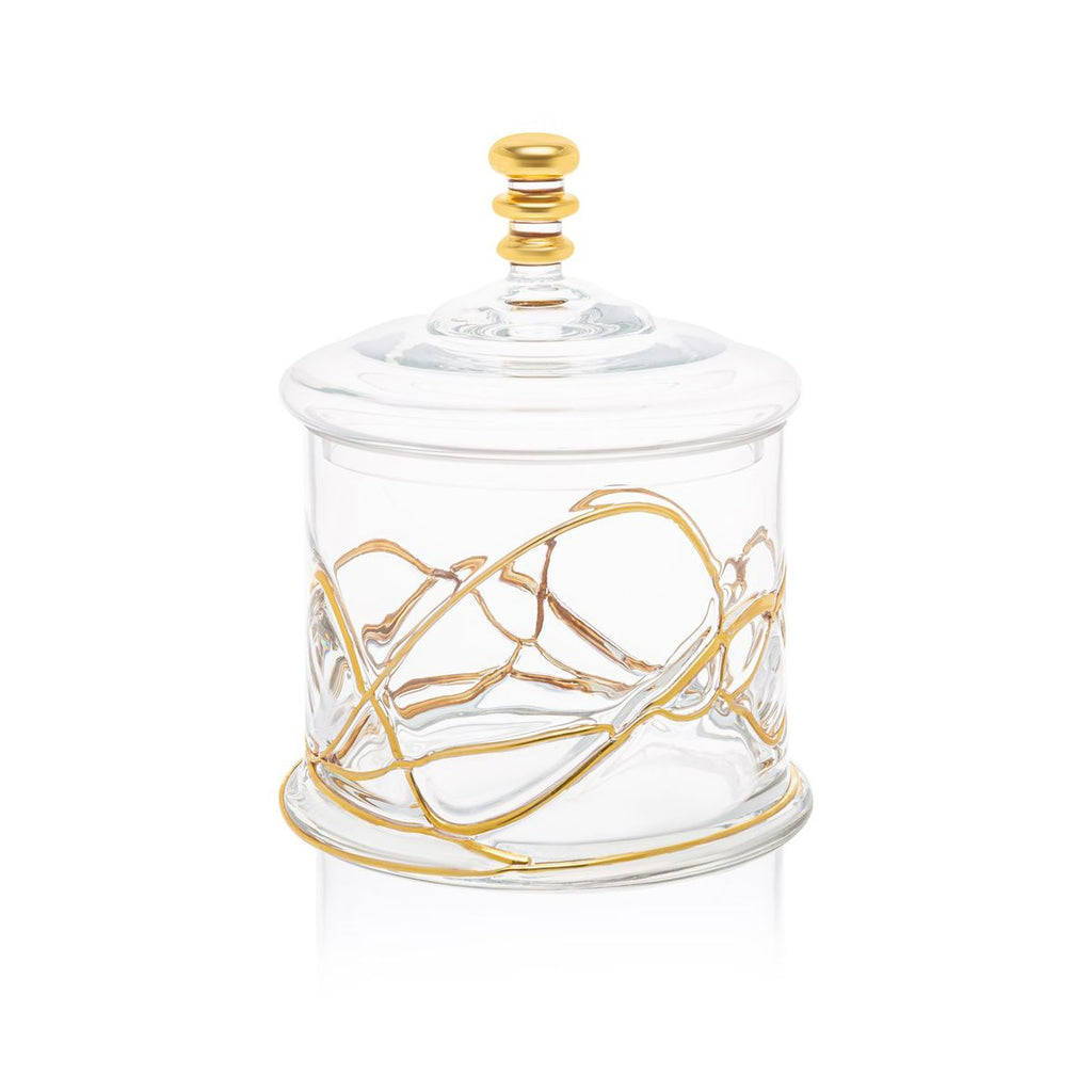 Classic Touch Small Vivid Glass 50 OZ Canister Jar With Lid - 14K Gold Swirl Design