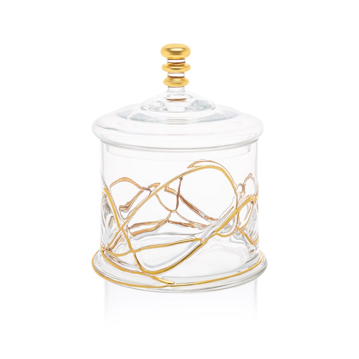 Classic Touch Small Vivid Glass 50 OZ Canister Jar With Lid - 14K Gold Swirl Design