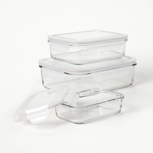 6pc (Set of 3) Glass Food Storage Container Set Clear - Figmint™: Freezer, Dishwasher & Microwave Safe