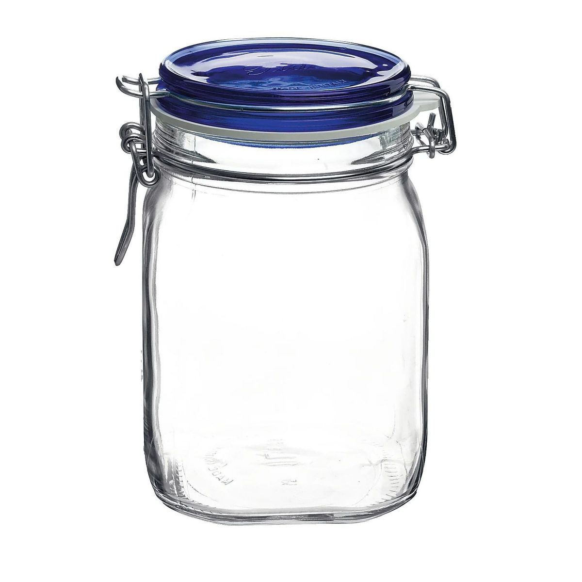 Bormioli Rocco 25.25oz Fido Glass Storage Jar Blue Lid - Airtight Clamp Seal, Italian Made Glass