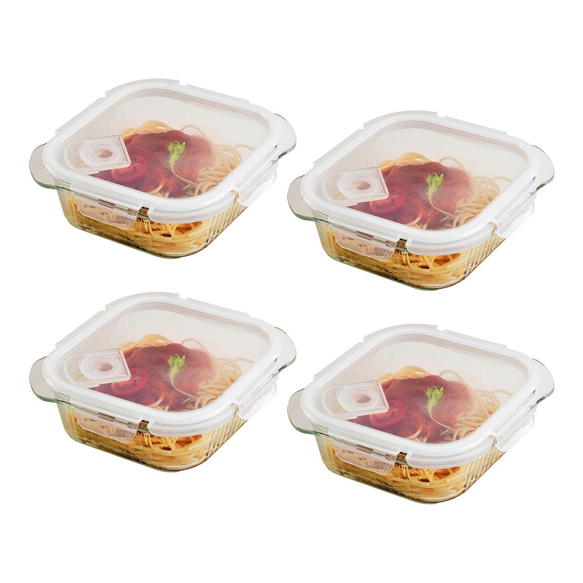 SharpChef 2PK Airtight Glass Food Container with Vent Lid, Leak-Proof Silicone Seal, Microwave and Dishwasher Safe, 1050 ml / 35 oz / 4.4 cup
