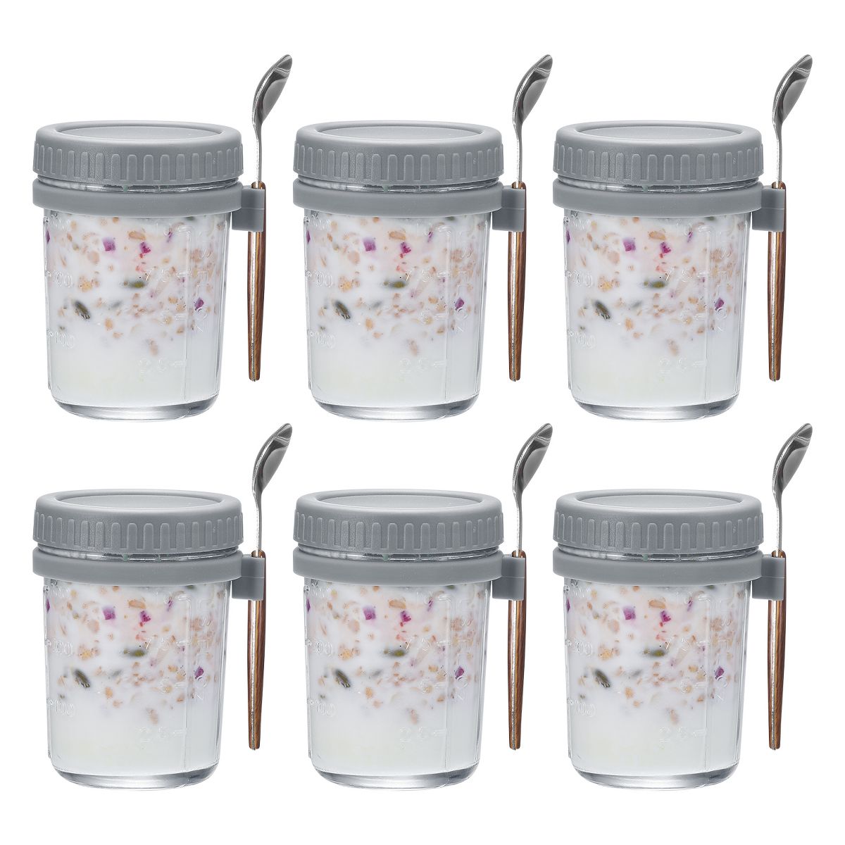 Unique Bargains Leak-Proof Durable Overnight Oats Glass Jar 6 Pcs Cyan