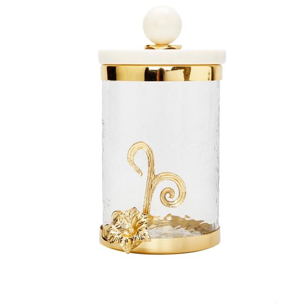 Classic Touch Glass Canister with Gold Design and Marble Lid (Large)