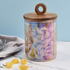 SharpChef 3PC Set Glass Airtight Electroplated Storage Jar with Wooden Acacia Lid, Clear Glass Food Storage Jars, Container, Pantry Organization